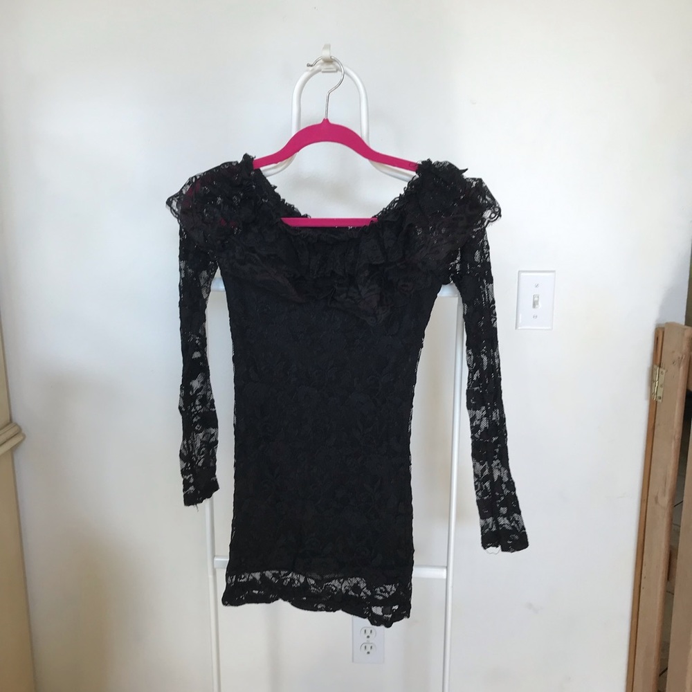 Lace off the shoulder dress.